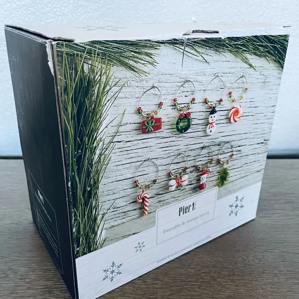 Pier 1 Christmas Dog Wine Glass Charm Holder Display